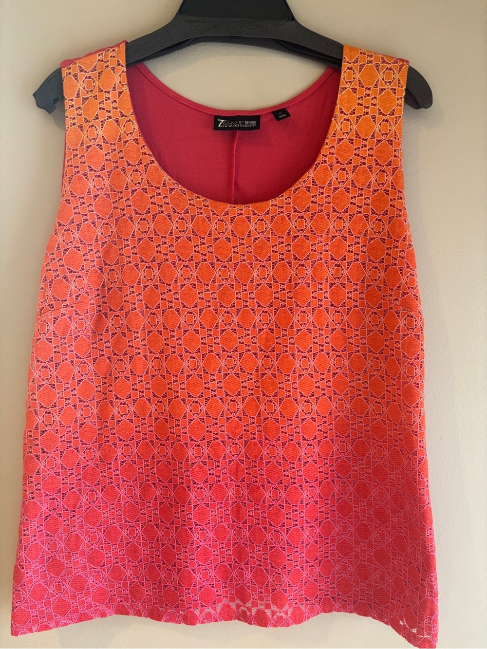 7th Avenue Coral-Orange Lace Overlay Sleeveless Blouse